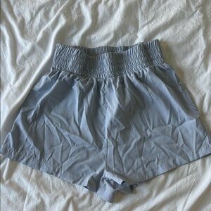 High-Waisted Blue Pinstripe Smocked Waist Shorts
